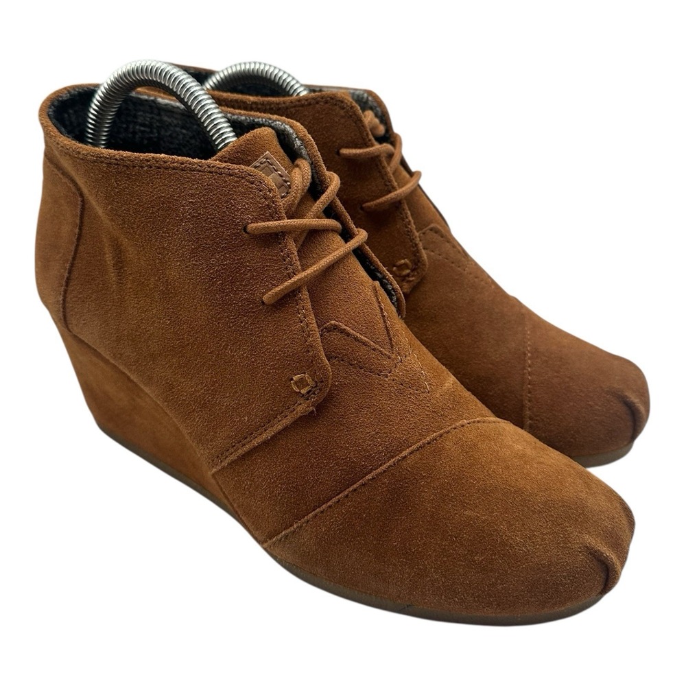 Toms Boots Womens Sz 9 Beige Tan Suede Lace Up Desert‎ Wedge Ankle Bootie 300513